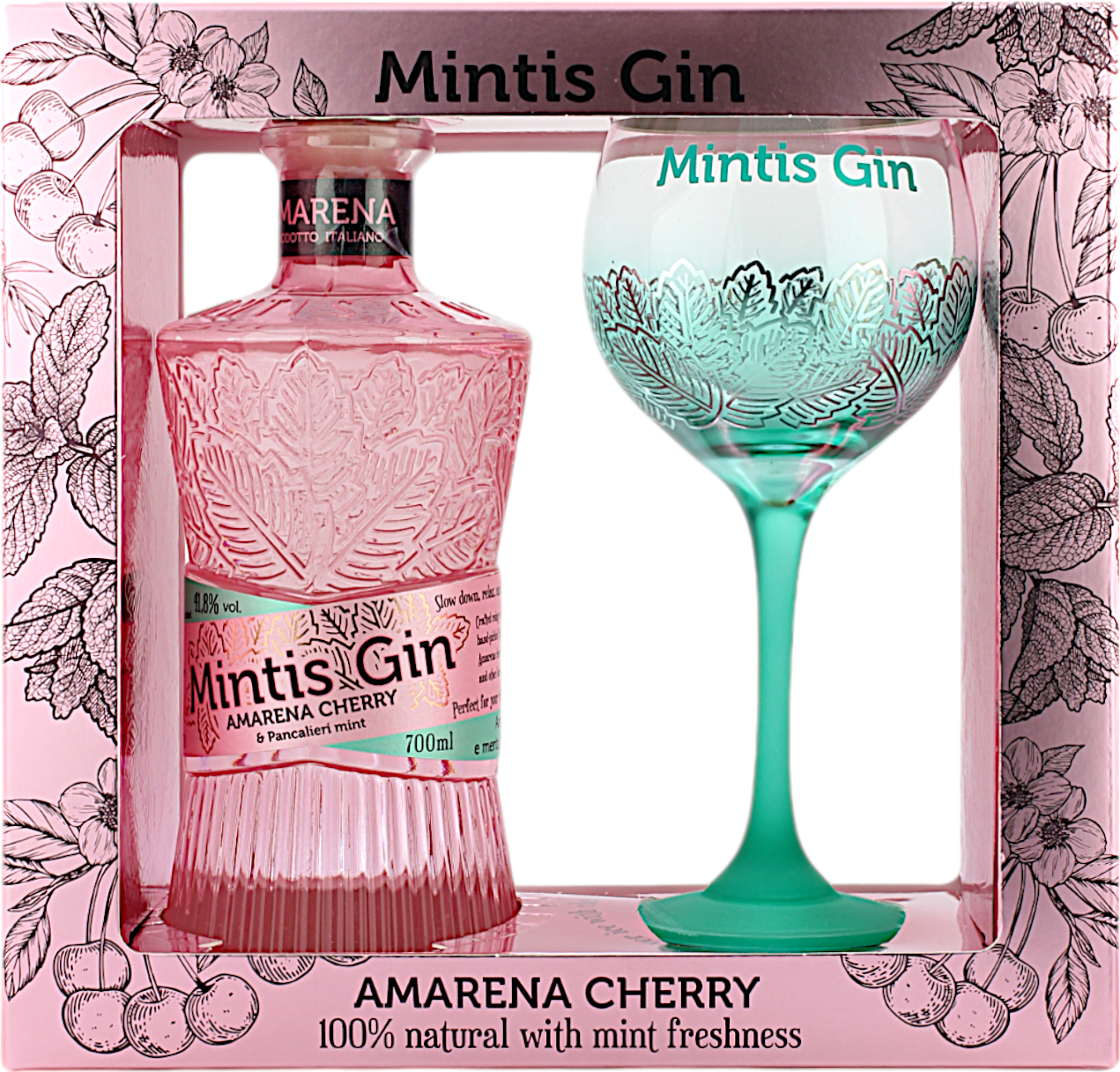 Geschenkset Mintis Amarena Cherry Gin mit Glas 41.8% 0,7l