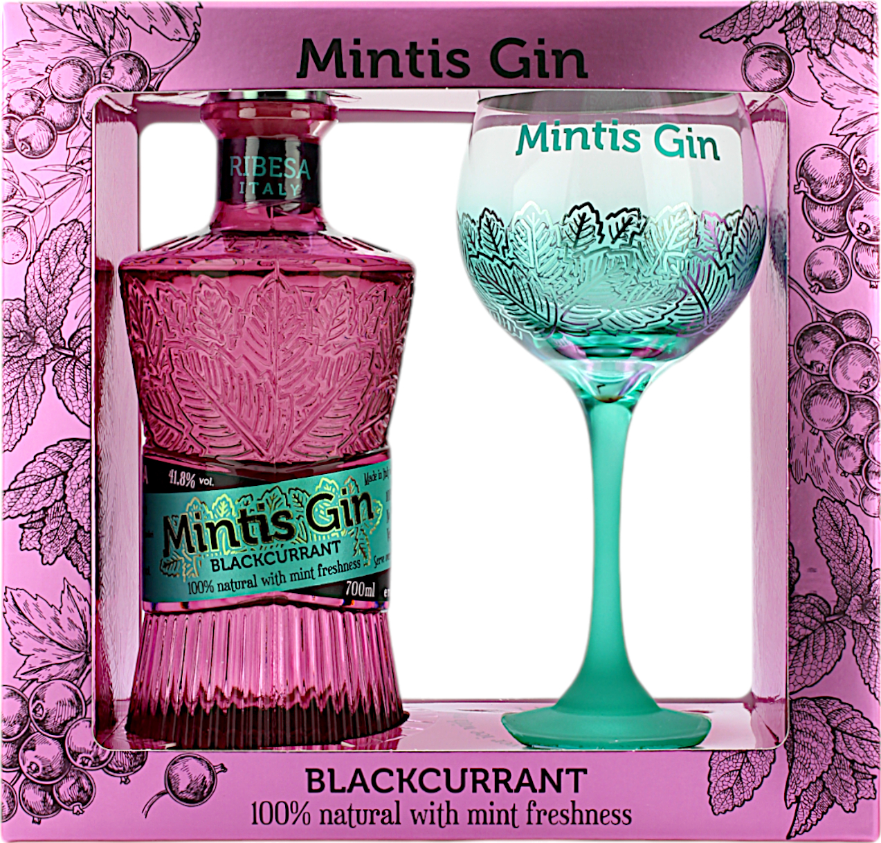 Geschenkset Mintis Blackcurrant Gin mit Glas 41.8% 0,7l